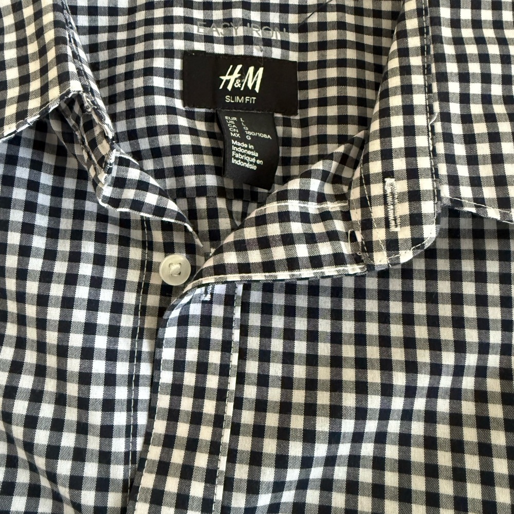 H&M Slim Fit Black & White Gingham Men's Shirt